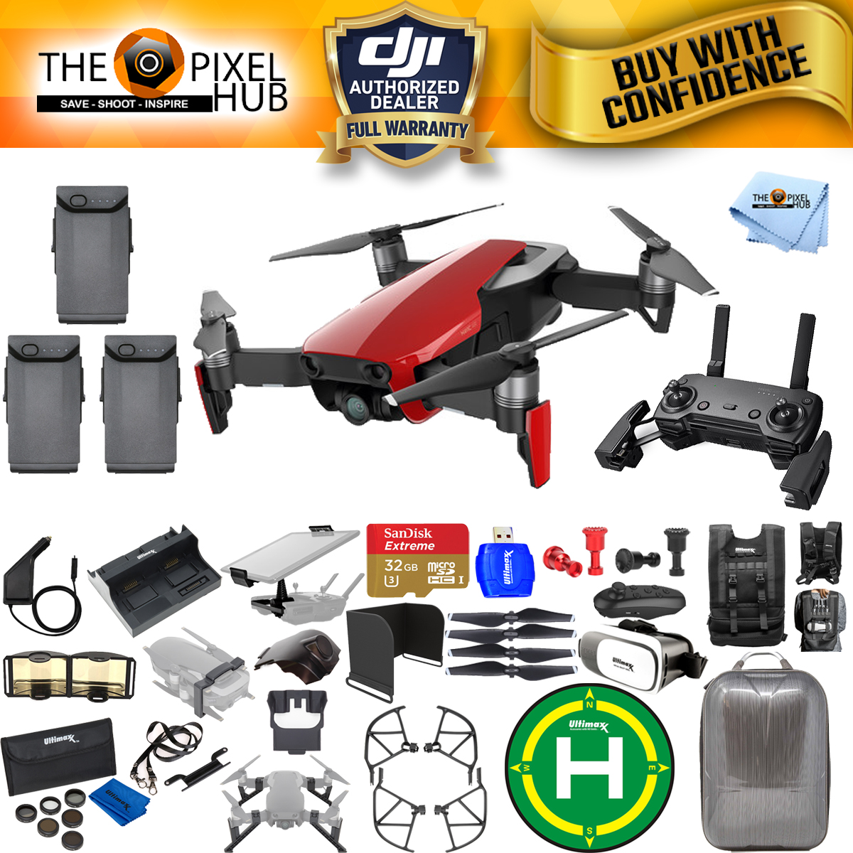 DJI Mavic Air (Flame Red) 3 Battery Extreme Accessory Kit W/ Hardshell