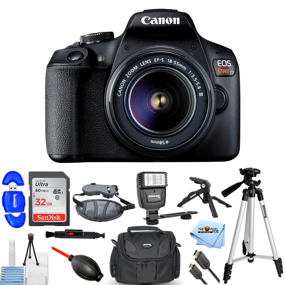 Canon EOS Rebel T7 with EFS 1855mm Lens Pro 32GB Flash Tripod