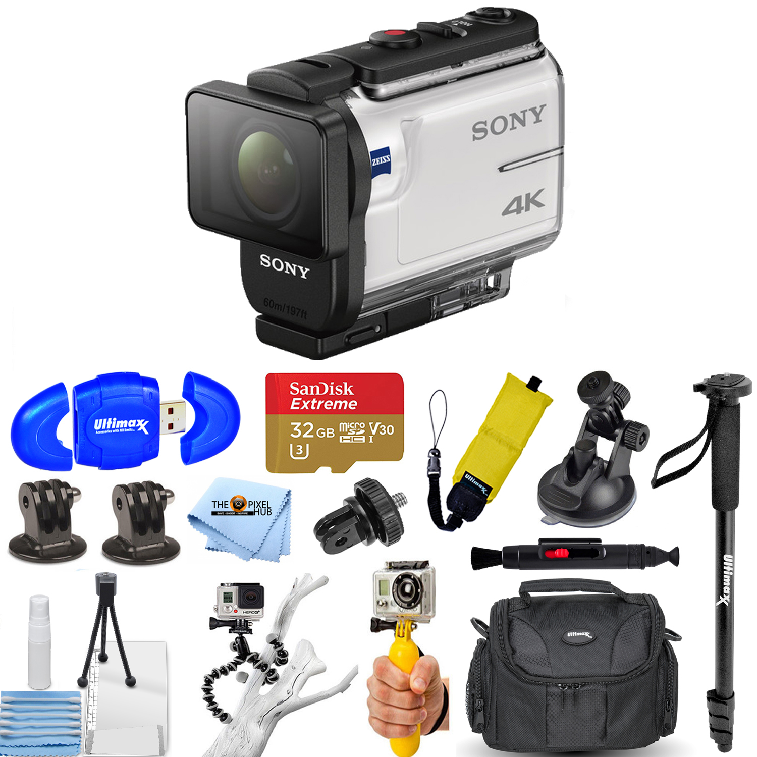 Sony FDRX3000 Action Camera FDRX3000/W Action 32GB Monopod Gadget Bag