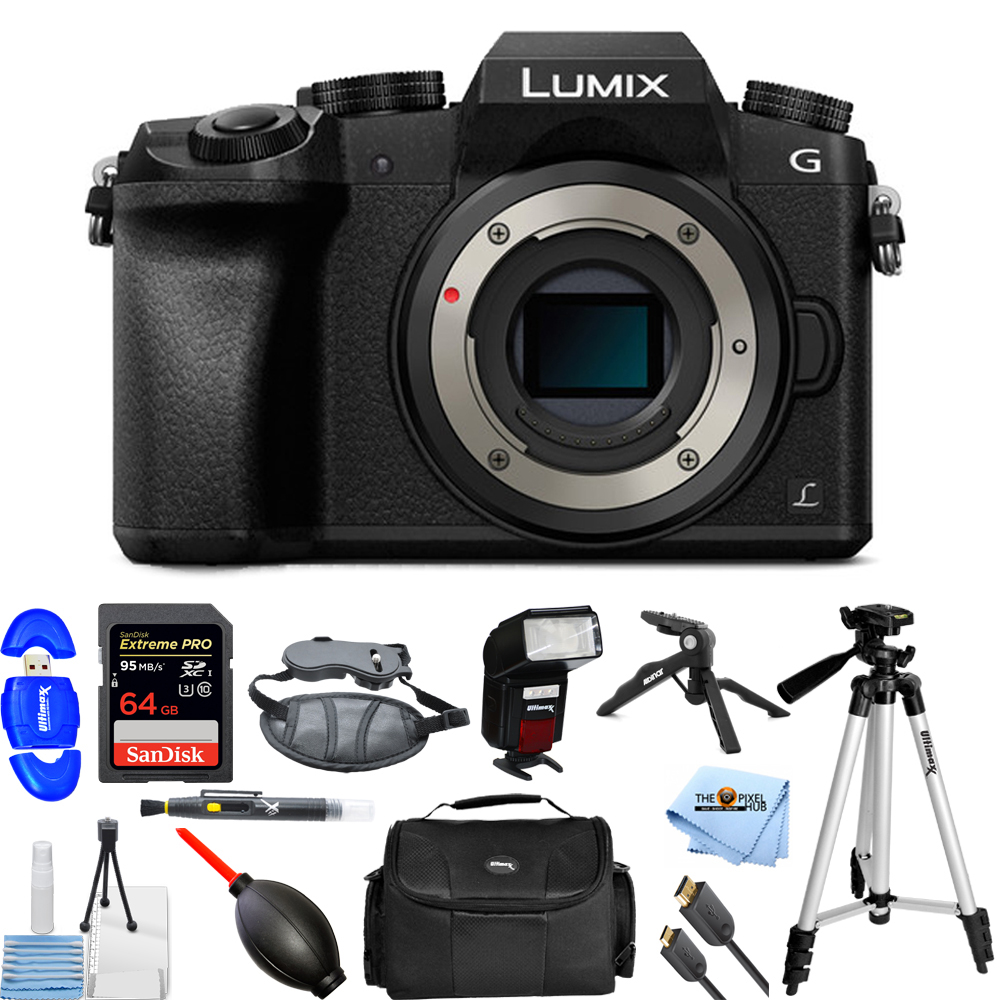 Panasonic Lumix DMCG7 Mirrorless Camera with 32GB + Flash + 75" Tripod