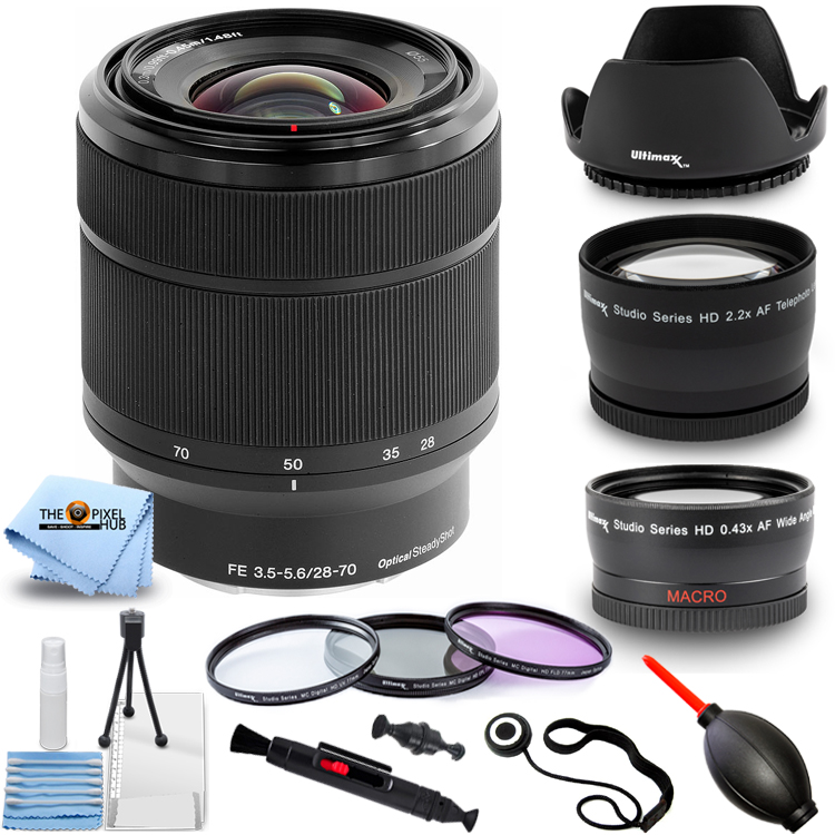 Sony FE 28-70mm f/3.5-5.6 OSS Lens (Black) + Telephoto and Wide Angle Lens  Kit