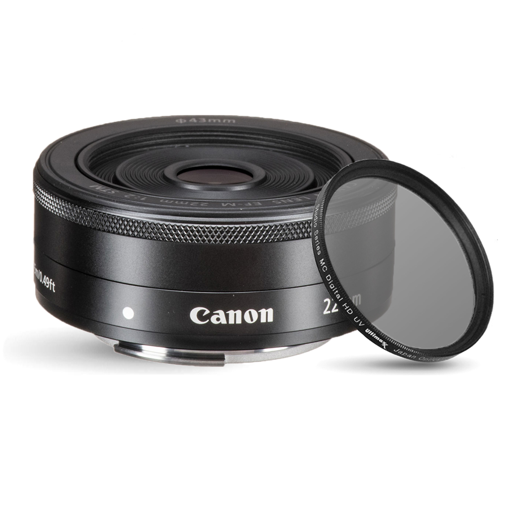 Canon EFM 22mm f/2 STM Lens 5985B002 + UV Ultraviolet Filter Bundle