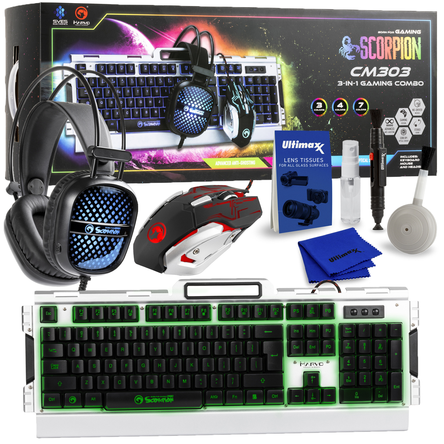 Combo Pack Gaming Teclado - Ratón - Auricular - Alfombrilla (ma-cm370sp)  Scorpion