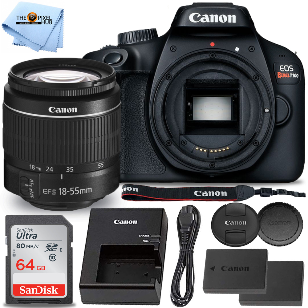 Canon EOS Rebel T100/4000D DSLR Camera with 1855mm DC III Lens + 64GB