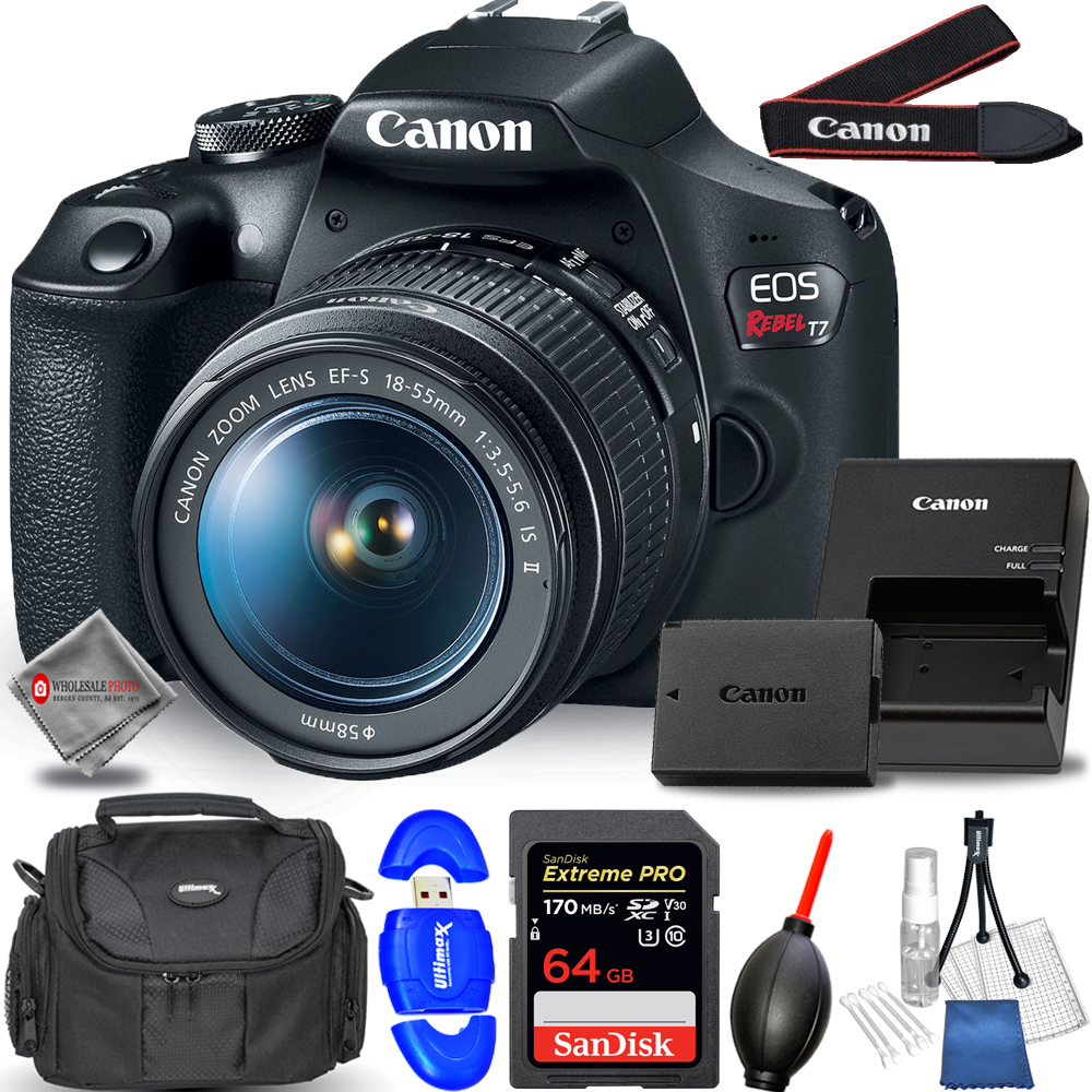 Canon EOS Rebel T7 with 1855mm IS II Lens + 64GB Bundle AUTHORIZED