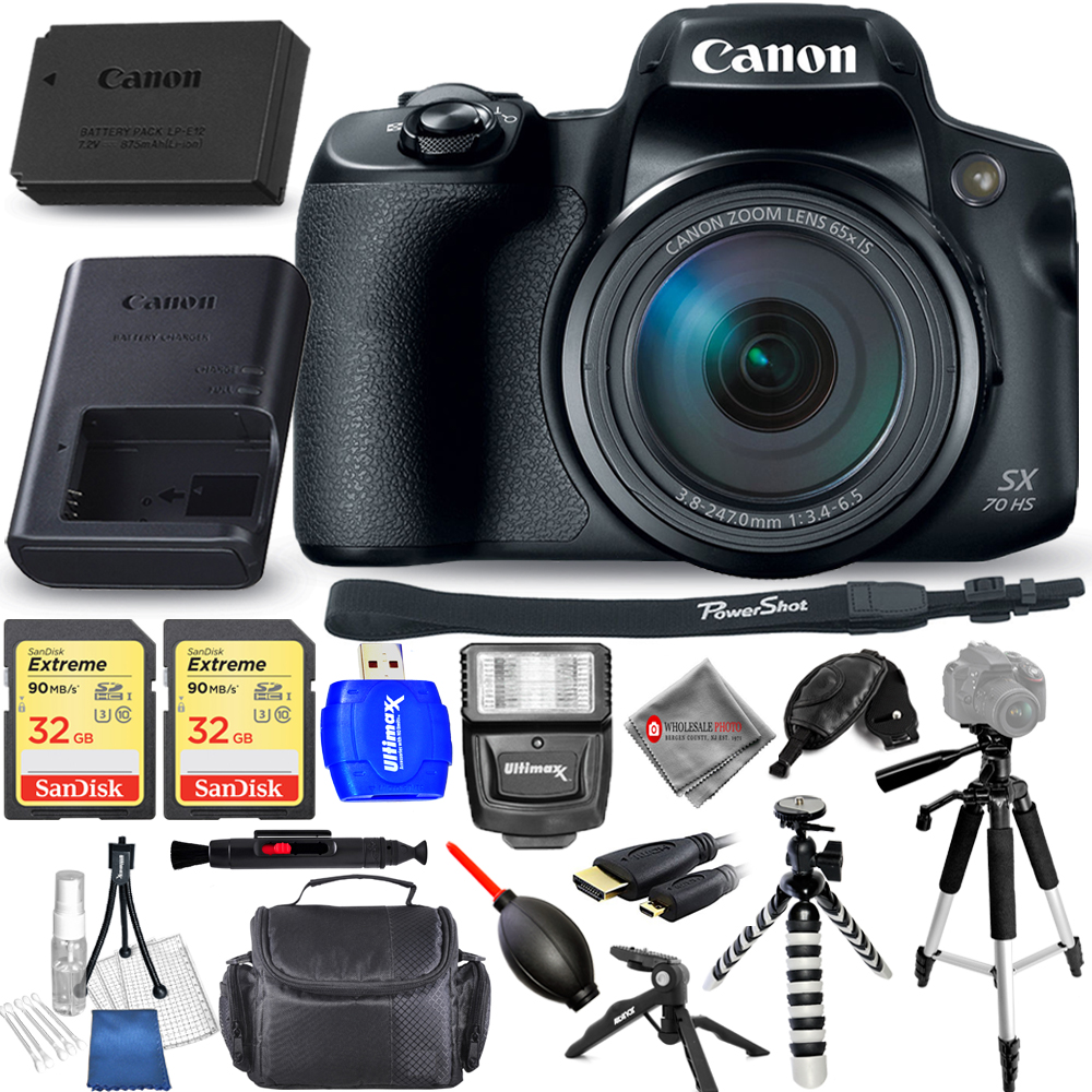 Canon PowerShot SX70 HS Digital Camera + 64GB + Tripod Bundle