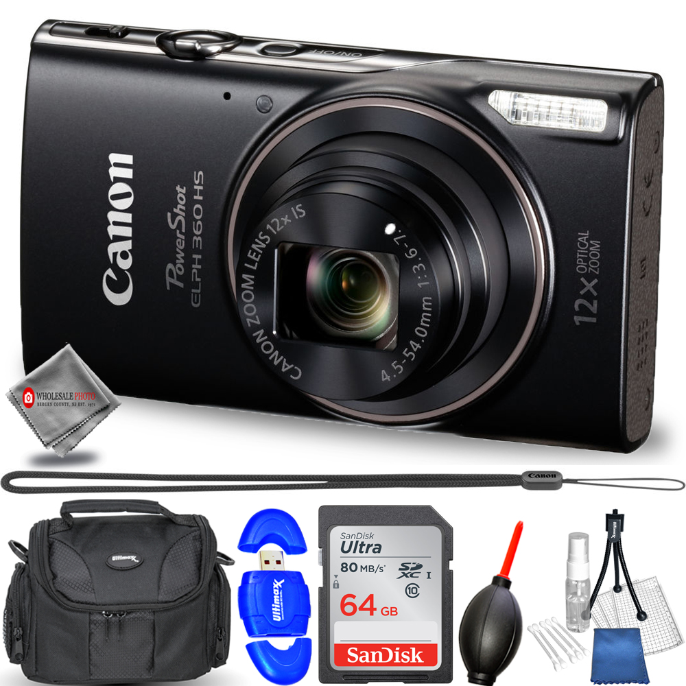Canon PowerShot ELPH 360 HS Digital Camera (Black) Bundle AUTHORIZED