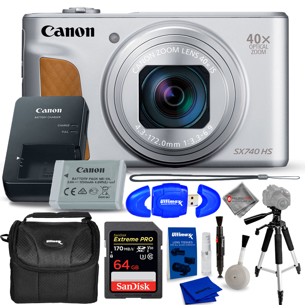 Canon PowerShot SX740 HS Digital Camera (Silver) 64GB Bundle