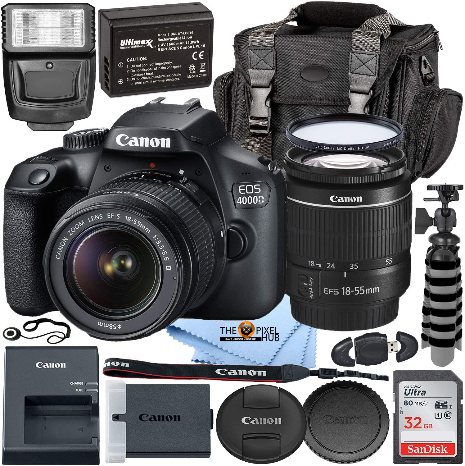 Canon EOS 4000D with EF-S 18-55mm f/3.5-5.6 III Lens + 32GB + EXT