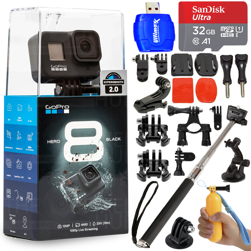 GoPro HERO8 4K Waterproof Action Camera Black CHDHX-801 + 32GB Action Bundle