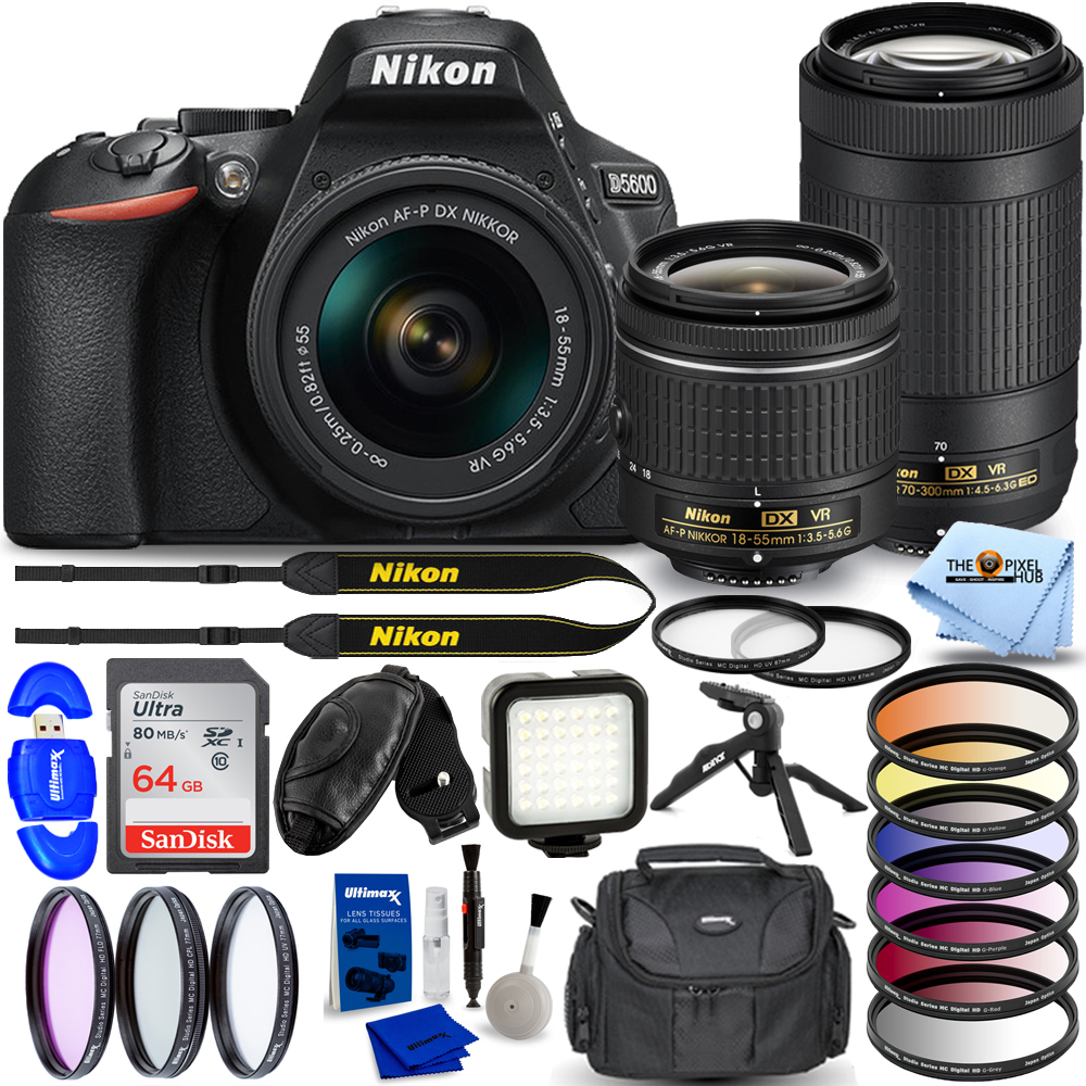 Nikon D5600 DSLR Camera with 1855mm and 70300mm VR 64GB Filter Kit
