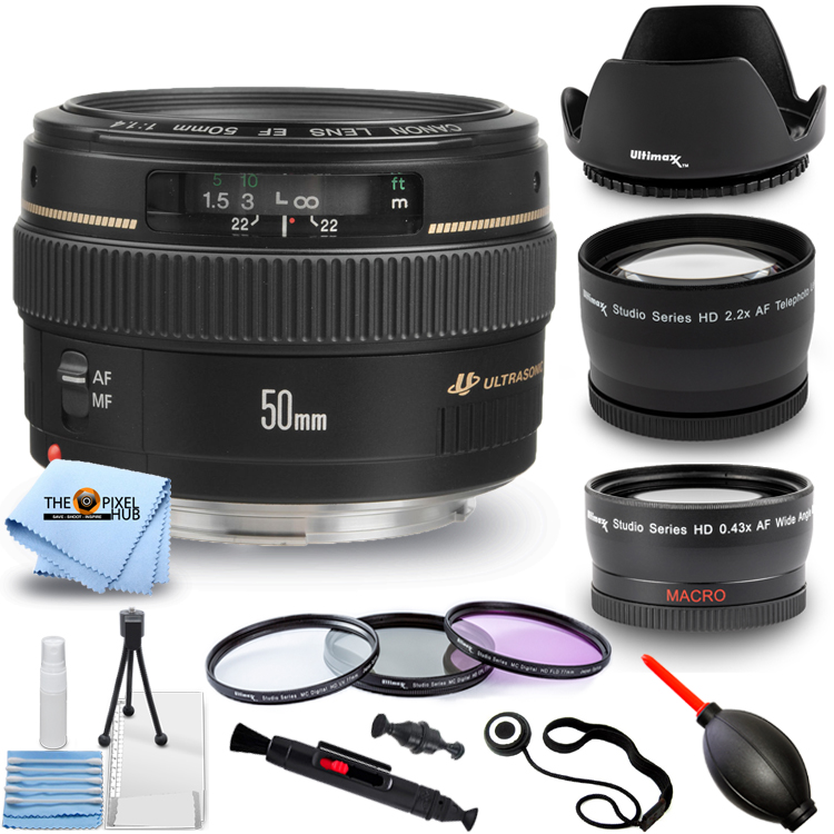Canon EF 50mm f/1.4 USM Lens 2515A003 + Telephoto and Wide Angle Lenses