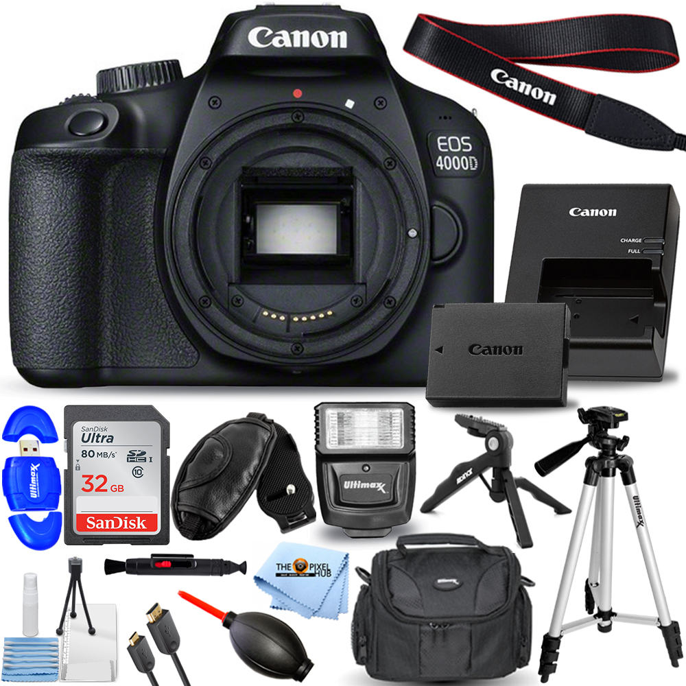 Canon EOS Rebel T100 / 4000D DSLR Camera Bundle with 18-55mm Zoom Lens +  32GB SanDisk Card + Case + Tripod + ZeeTech Accessory
