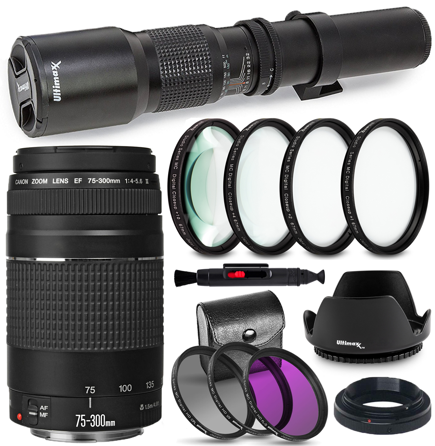 Canon EF 75-300mm f/4-5.6 III Lens (Black) + 500mm Preset