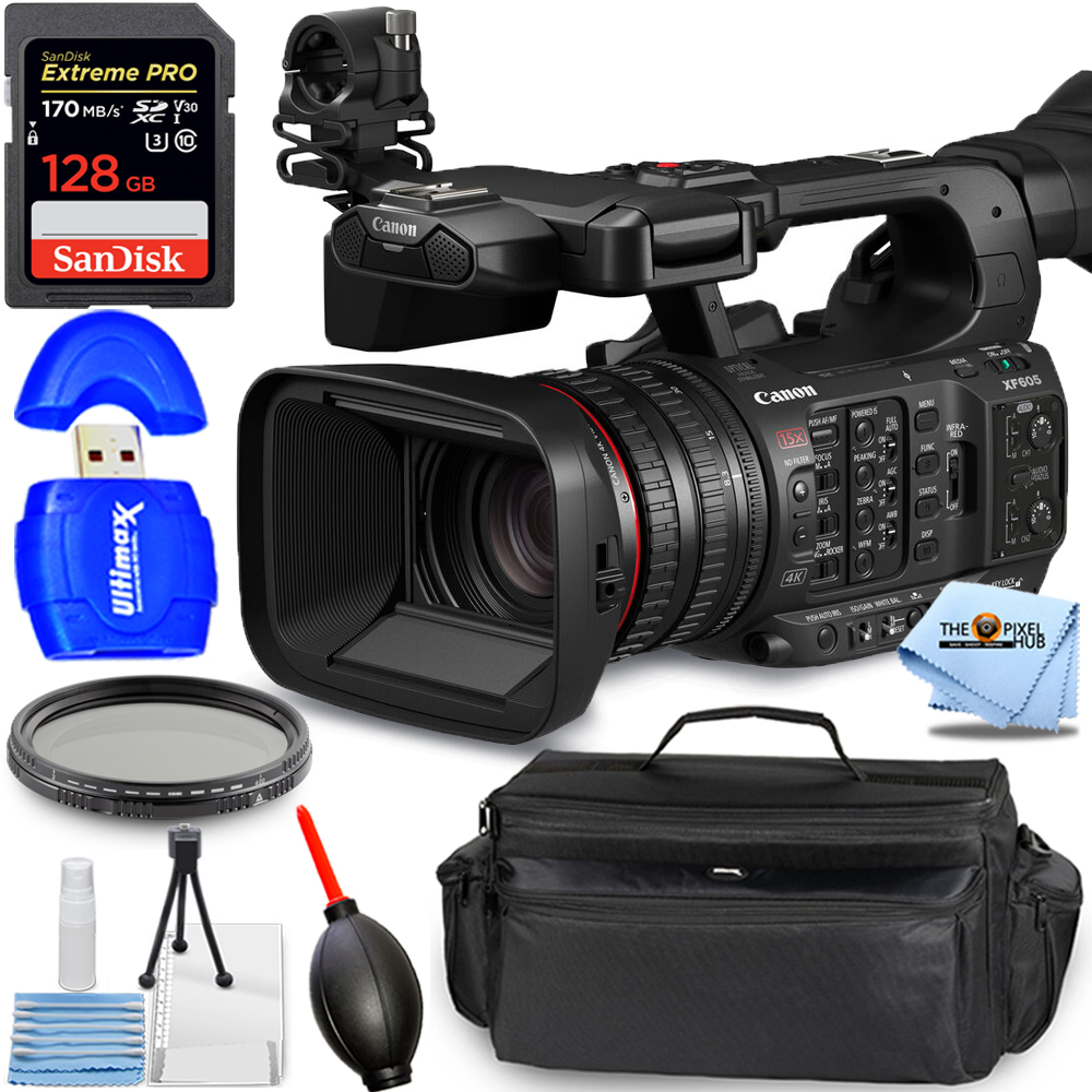 Canon XF605 UHD 4K HDR Pro Camcorder 5076C002 - 7PC Accessory