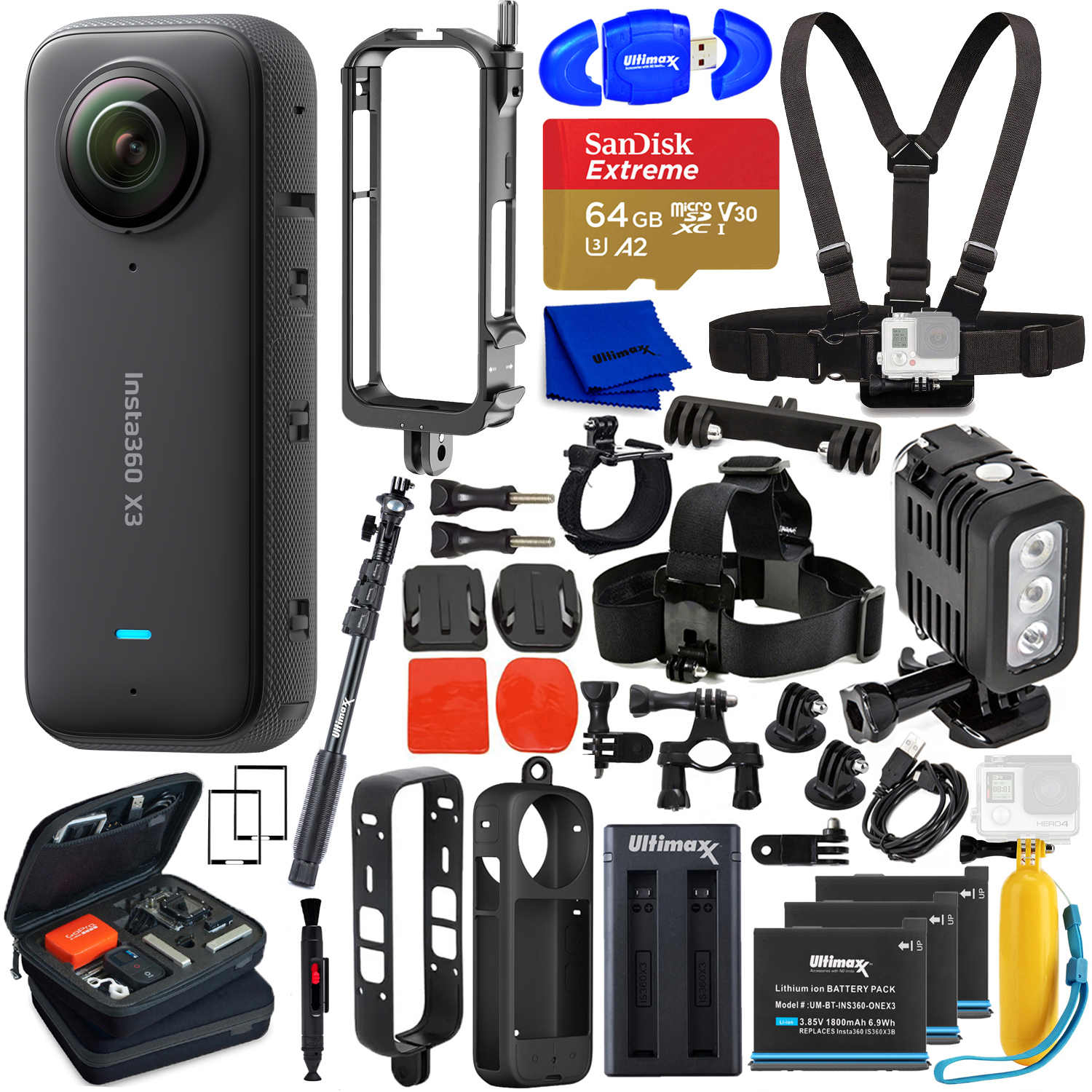 Insta360 X3 Bullet Time Kit - 360 Action Camera with 5.7K 360 Active HDR Video, 4K Single-Lens Camera, Waterproof, FlowState Stabilization, 2.29